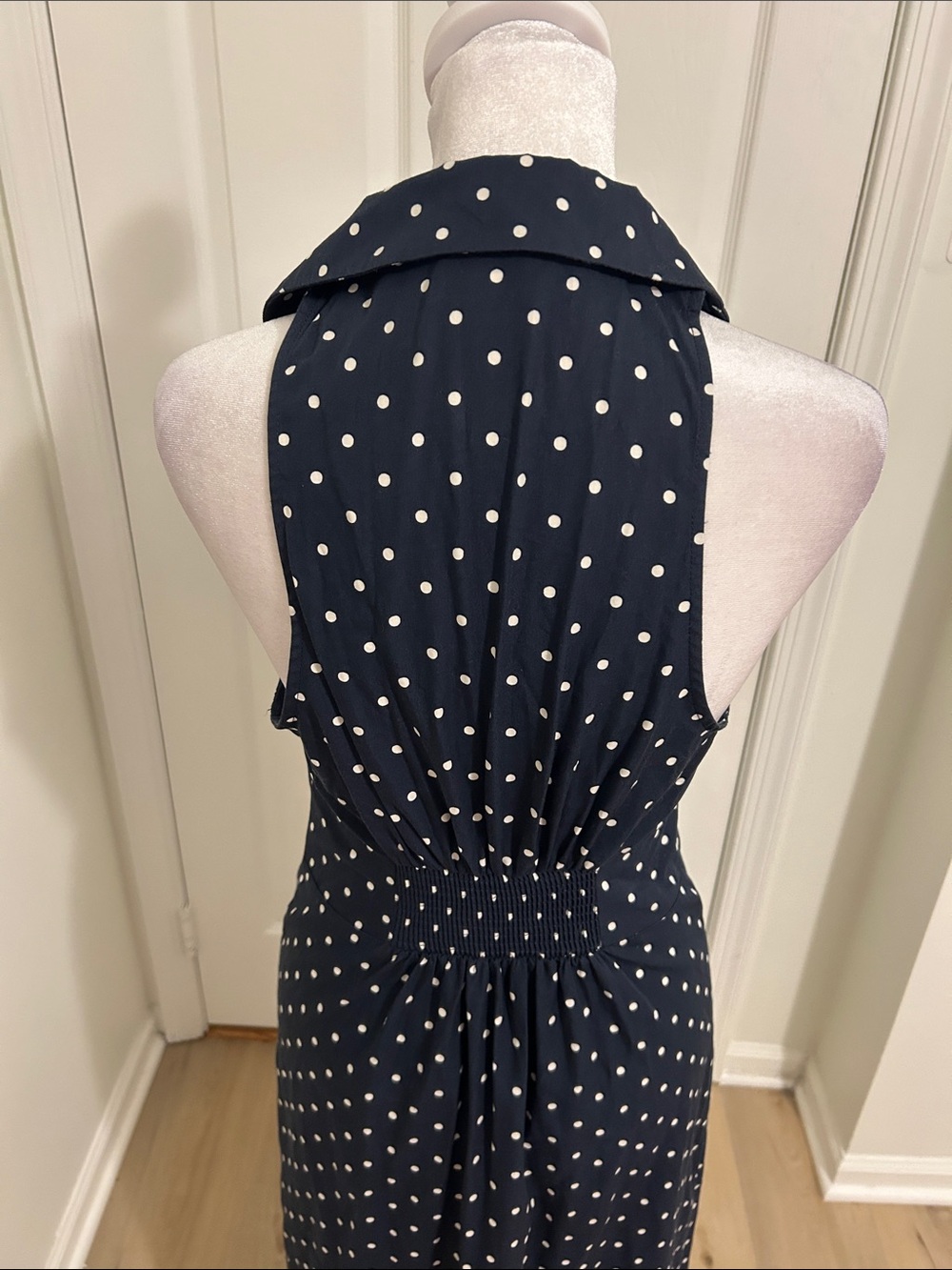 Anthropologie Maeve Halter Slim Midi Button Down Dress Polka Dot Blue Size XS - Picture 9 of 12